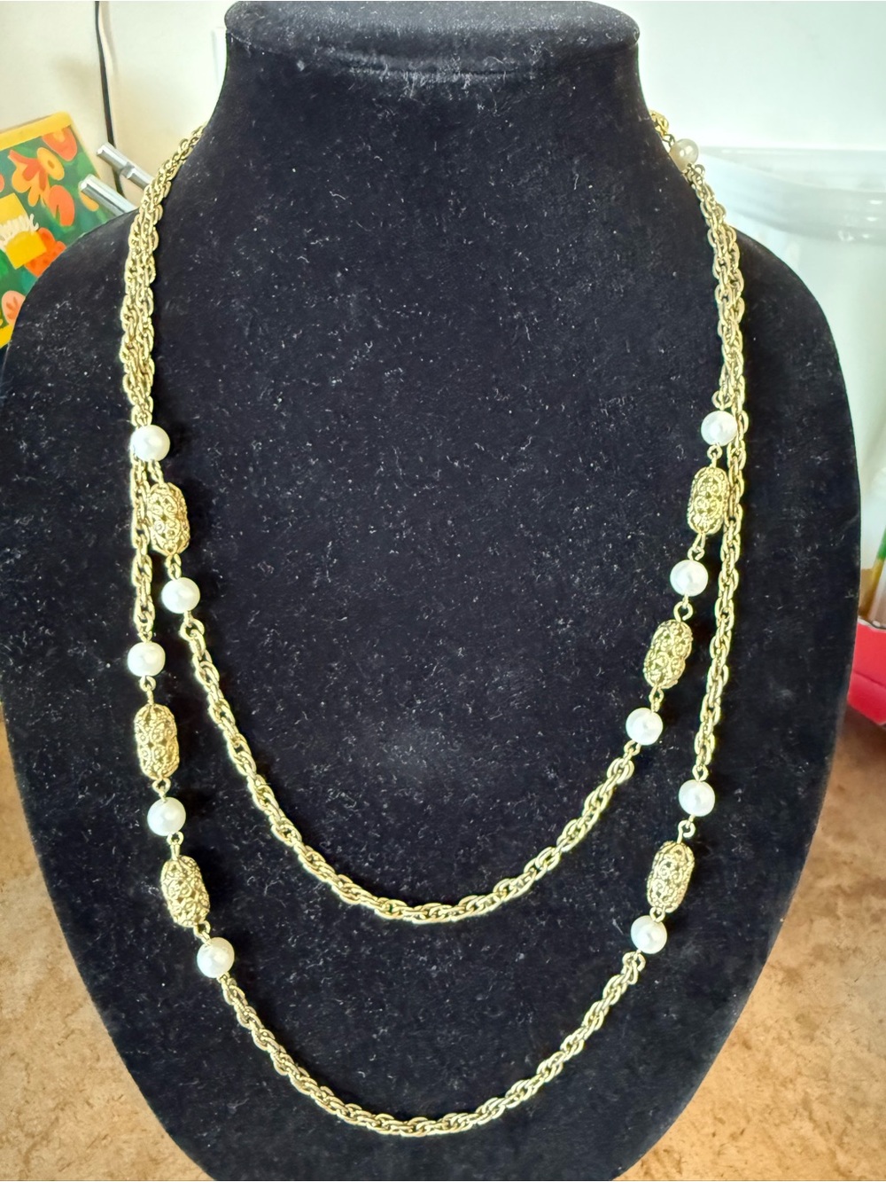 Sarah Coventry Gold-Tone Pearl Bead Long Layered Necklace - Women Jewelry